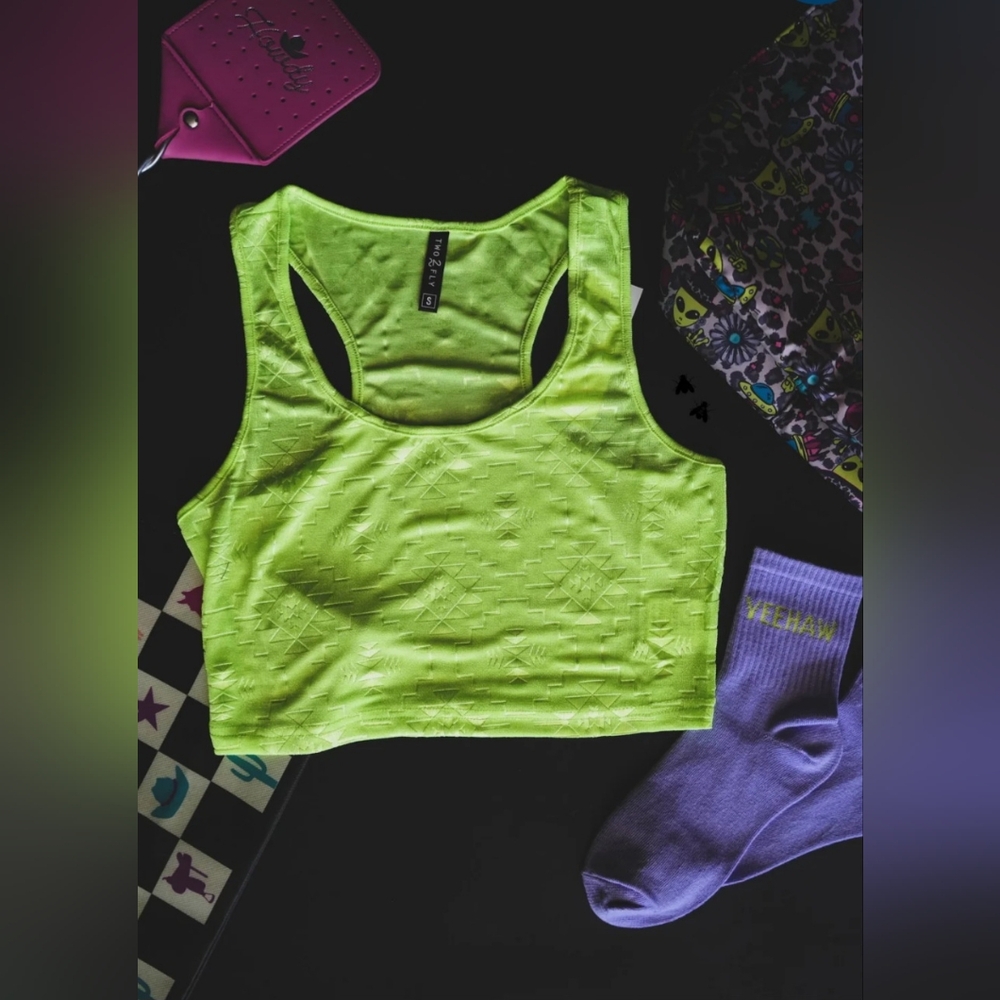 NWT Two 2 Fly Neon Yellow Chillville Tank Crop Top - Size Small